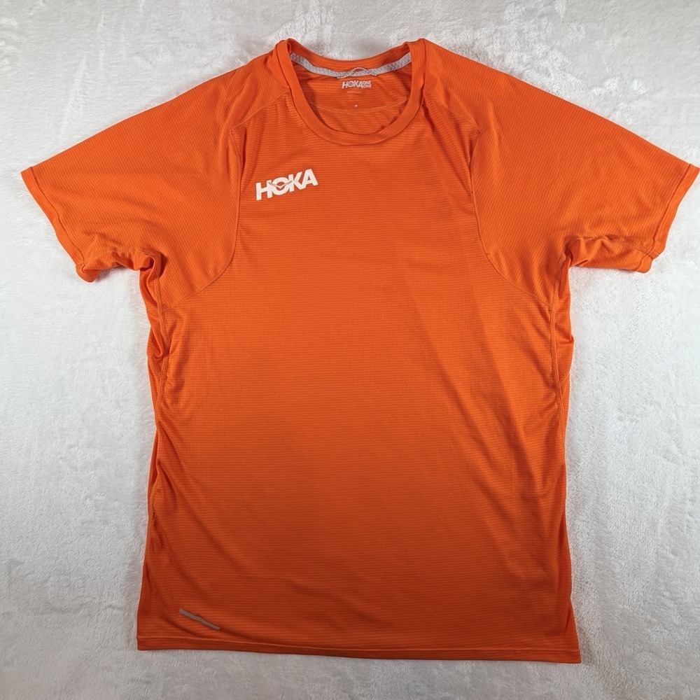 Hoka One One T-Shirt Men's Sz M Orange Glide Short Sleeve Performance